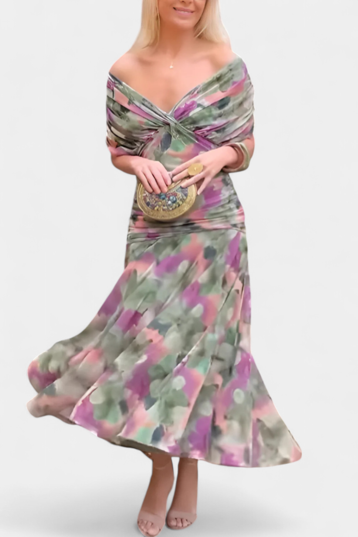 Women's Off-Shoulder Ruched Floral Midi Dress - photo 2
