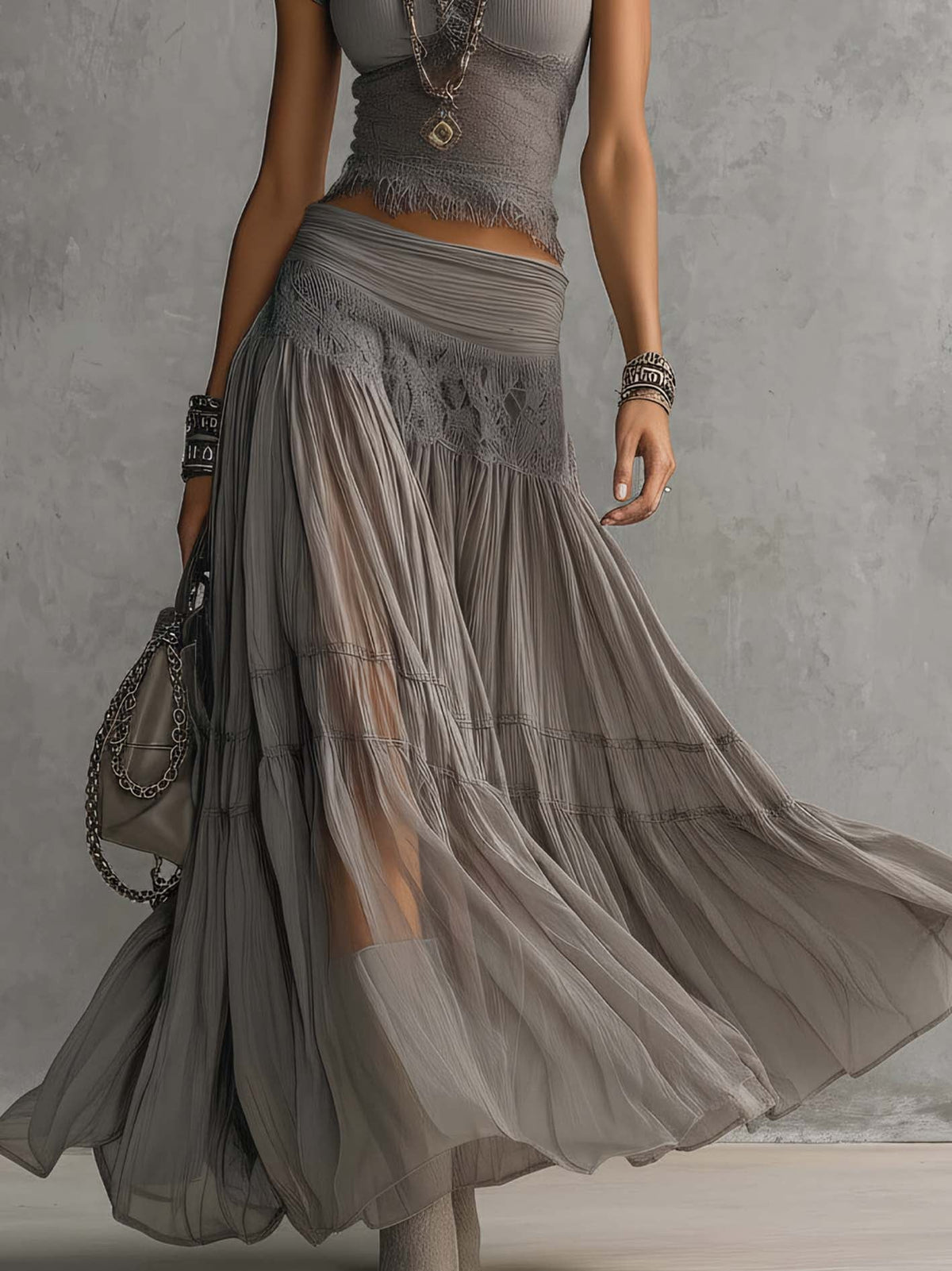Cynthia - Women's Two-Piece Pleated Maxi Skirt Set - photo 4