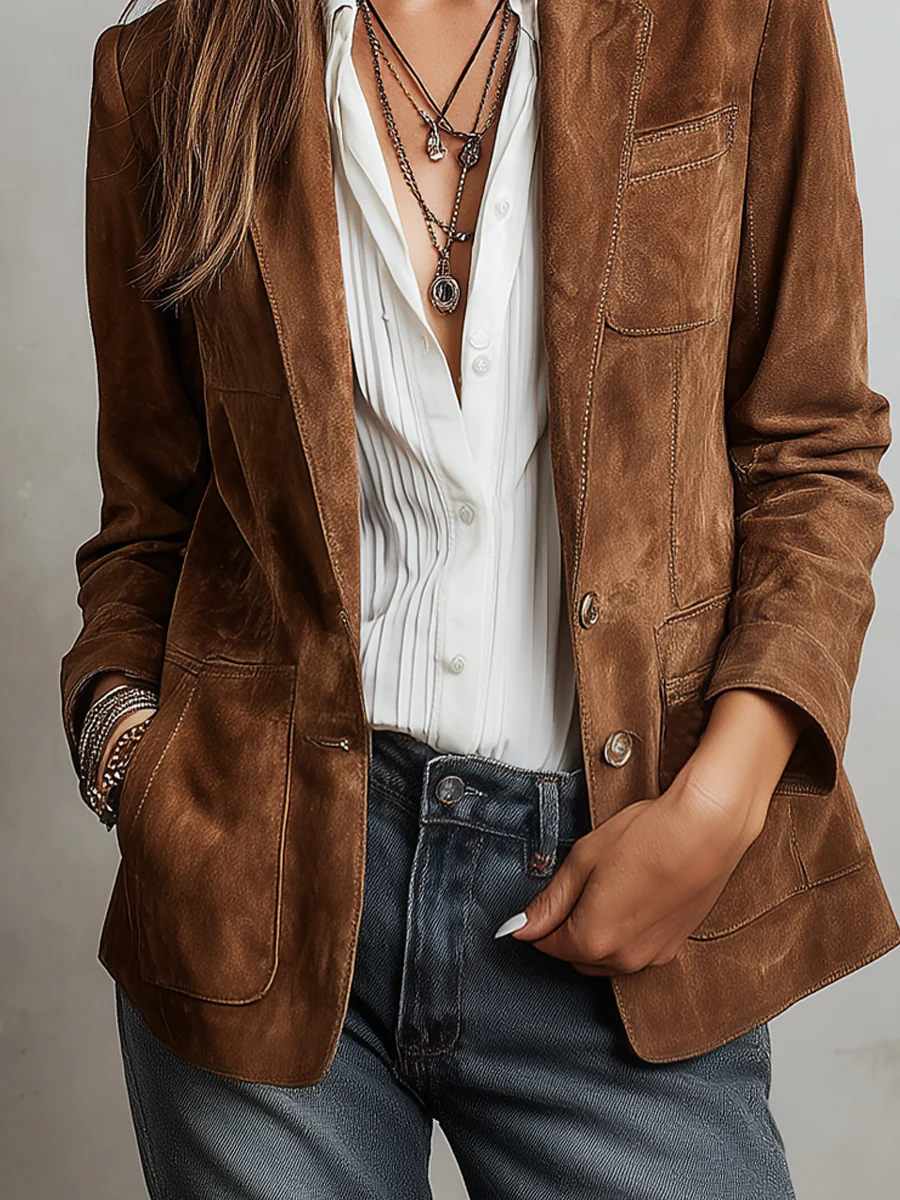 Carmen - Women's Suede Blazer with Button Front