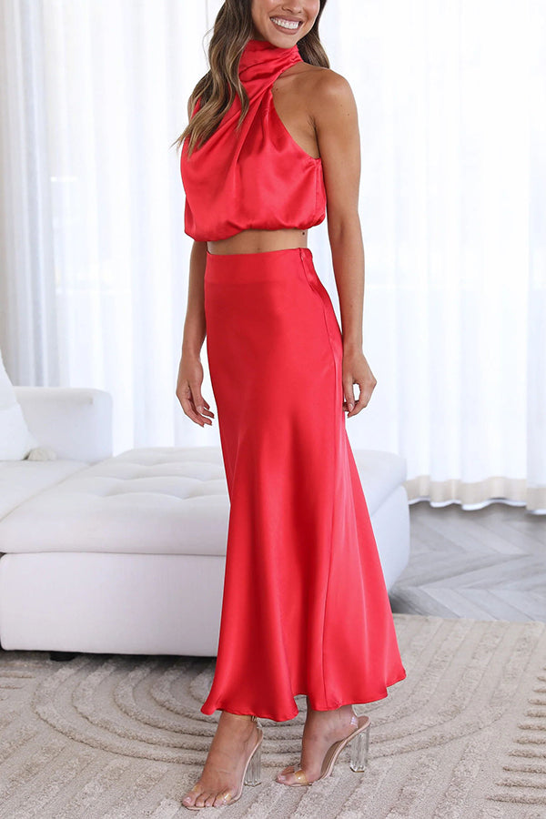 Nadia - Women's Satin Halter Two-Piece Evening Set - photo 15