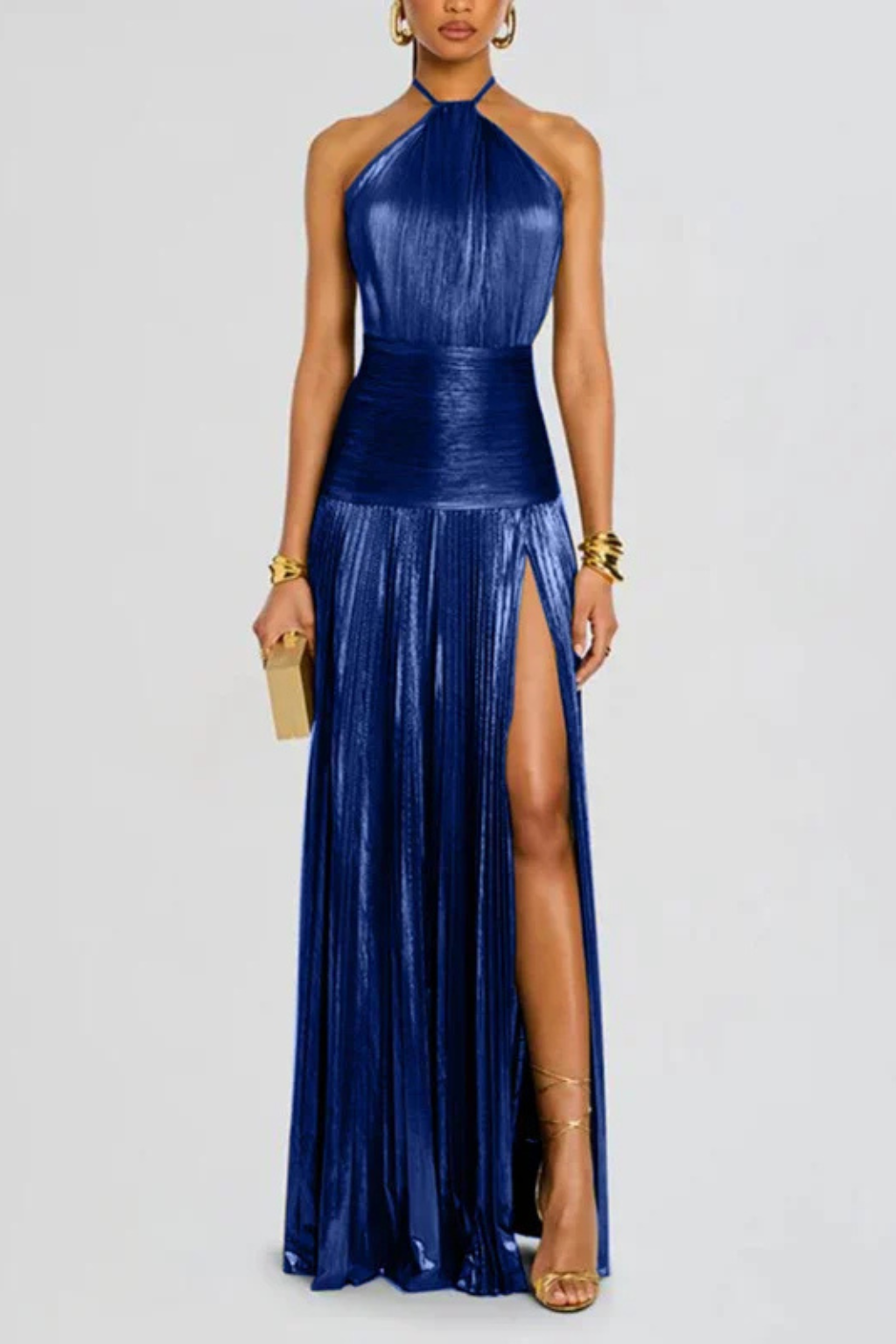 Women's Elegant Halter Neck Satin Wedding Guest Maxi Dress - photo 11