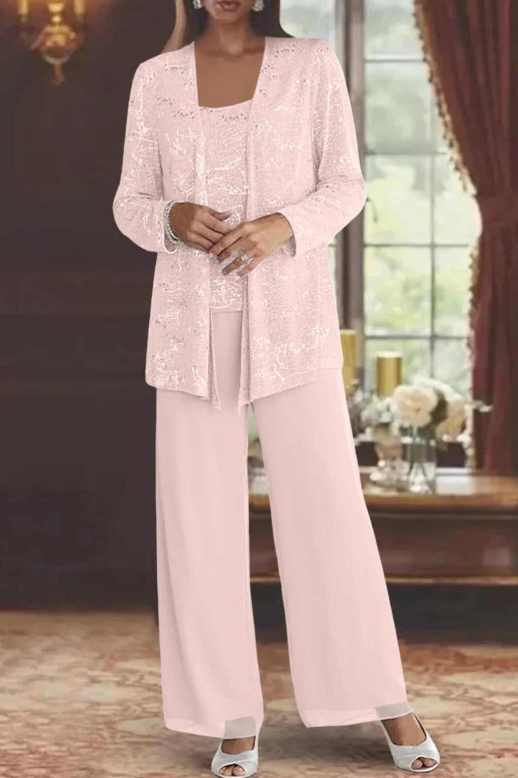 Women's Sequin Lace Three Piece Trouser Suit Wide Leg - photo 14