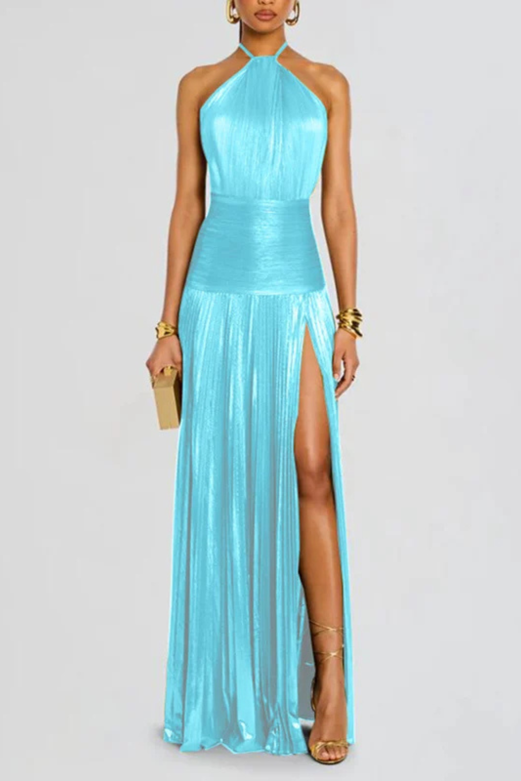 Women's Elegant Halter Neck Satin Wedding Guest Maxi Dress - photo 15