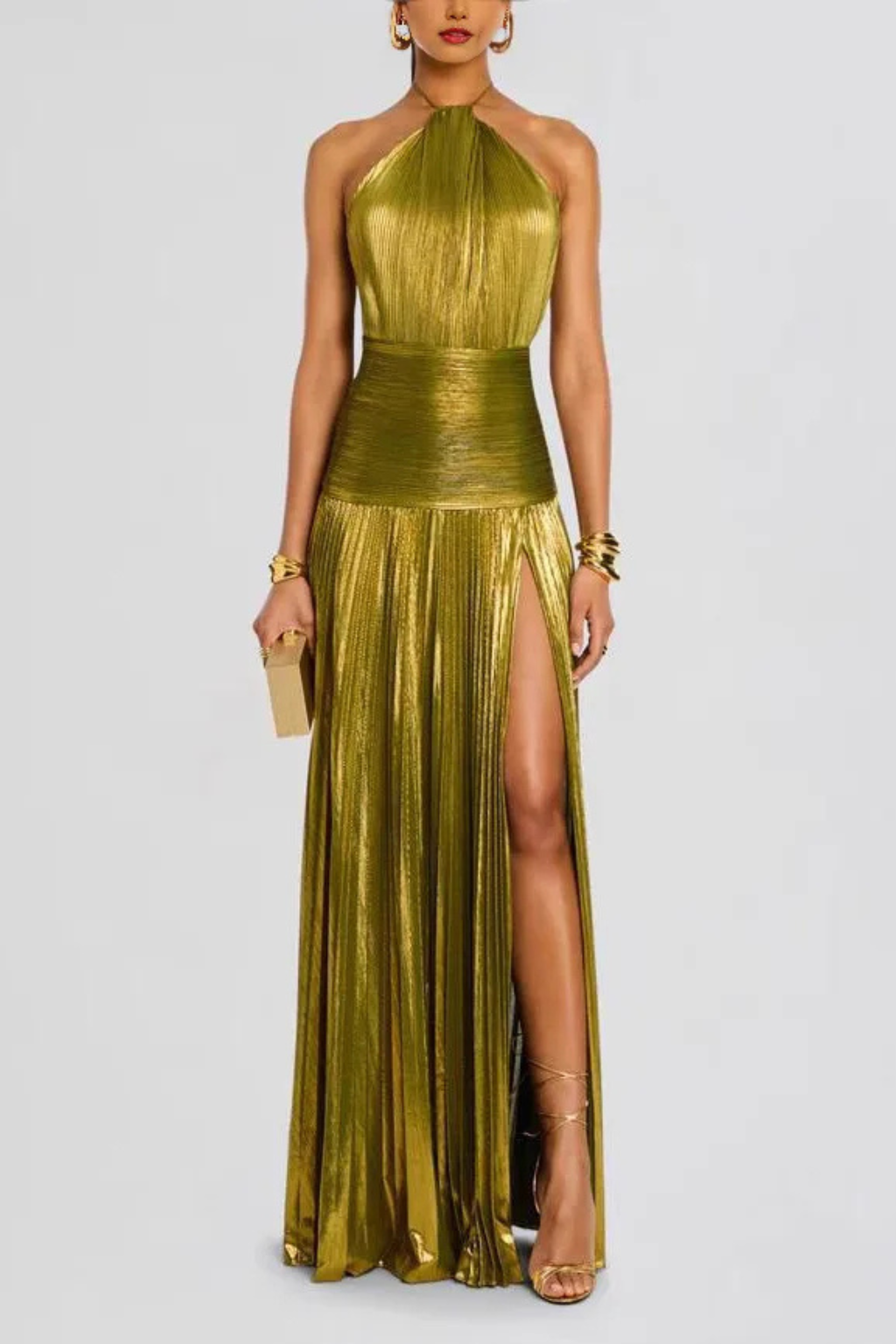 Women's Elegant Halter Neck Satin Wedding Guest Maxi Dress - photo 3