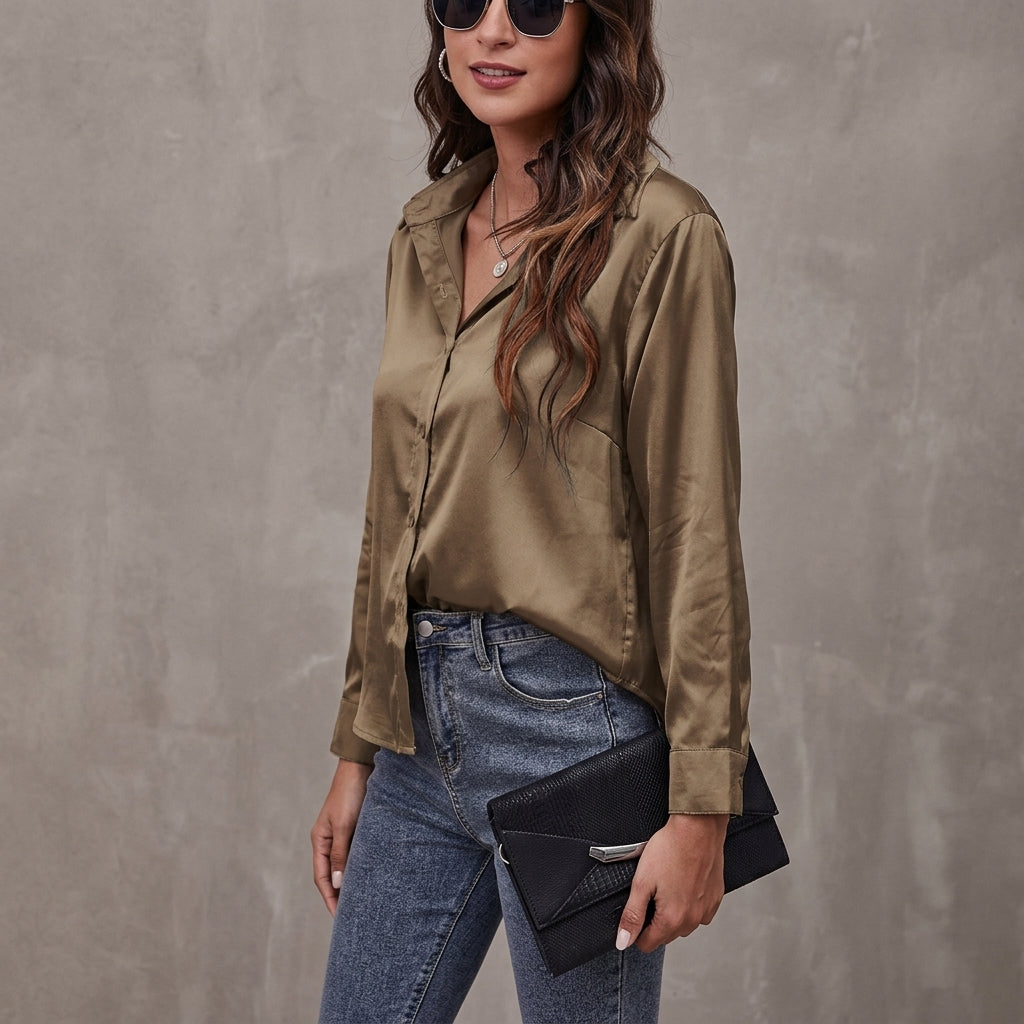 Elvina - Women's Silk Button Front Shirt - photo 1