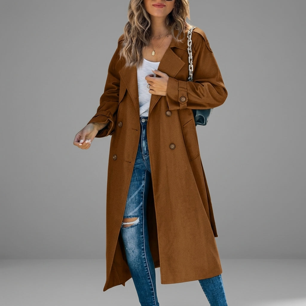 Elvarique - Women's Cotton Blend Button Trench Coat - photo 5