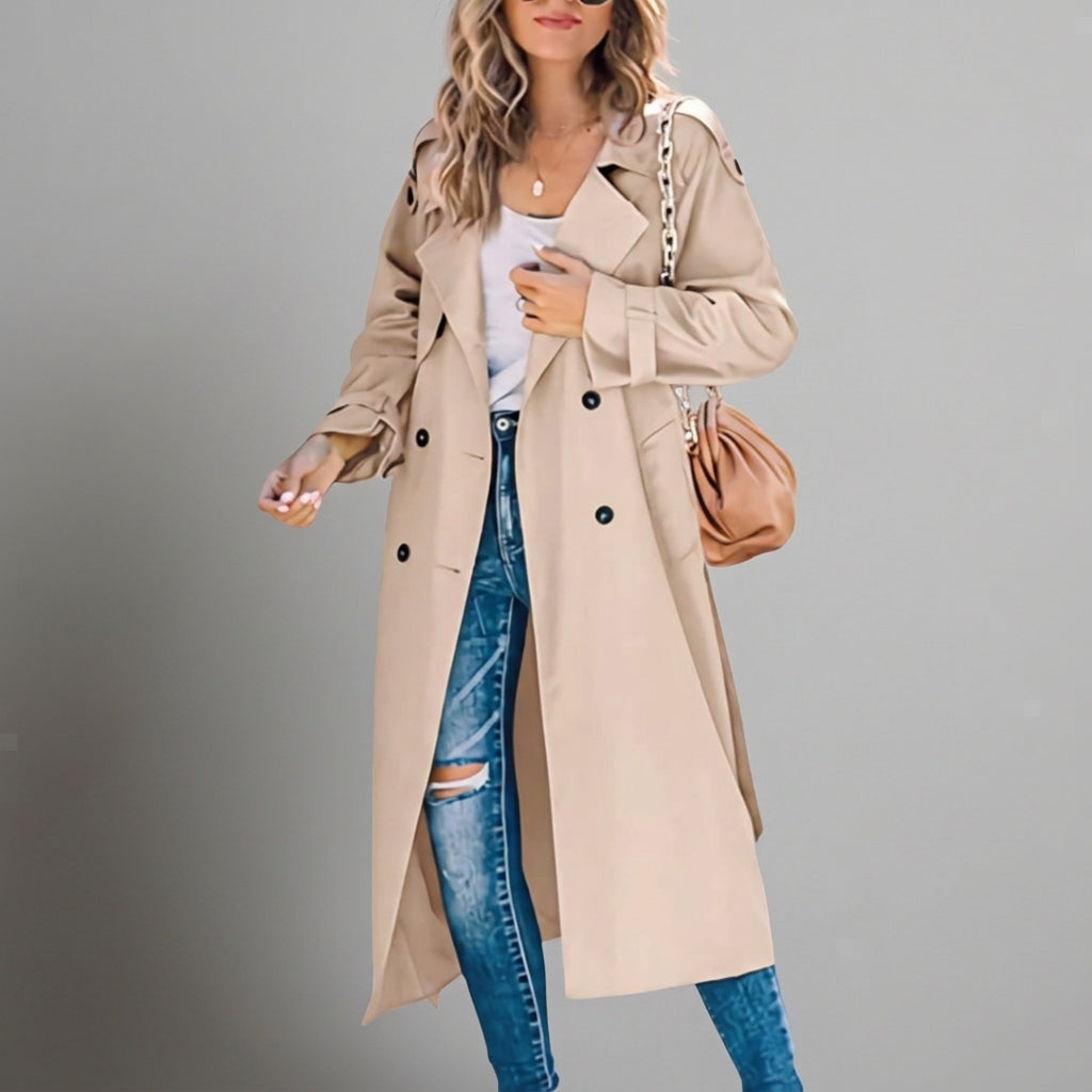 Elvarique - Women's Cotton Blend Button Trench Coat - photo 2