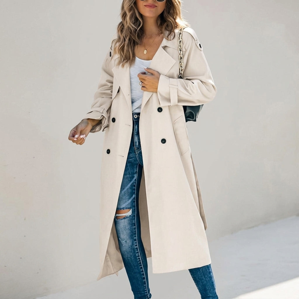Delilah - Elegant Double Breasted Long Trench Coat for Women - photo 1