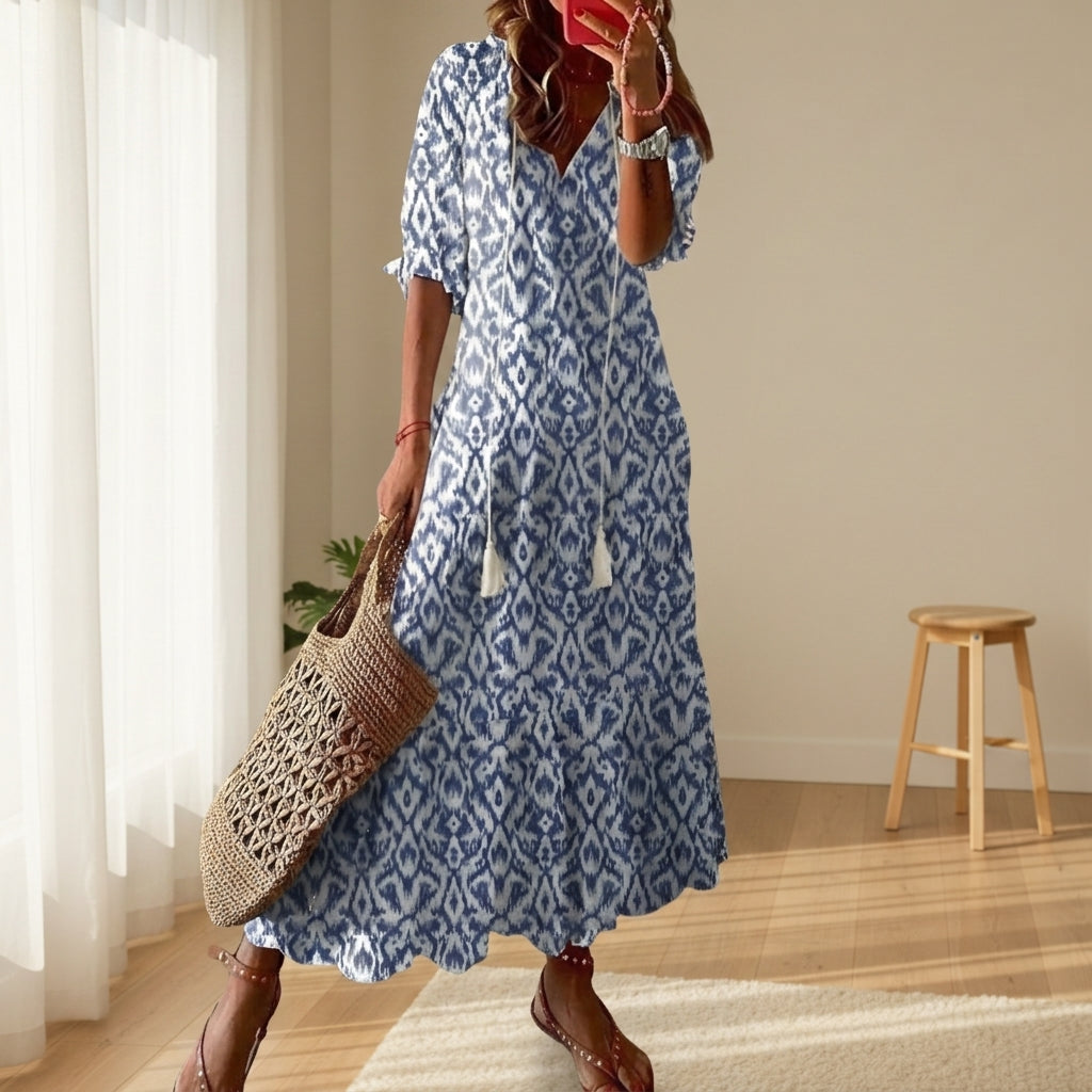 Alicia - Women's Tassel Tie-Front Boho Maxi Dress - photo 1