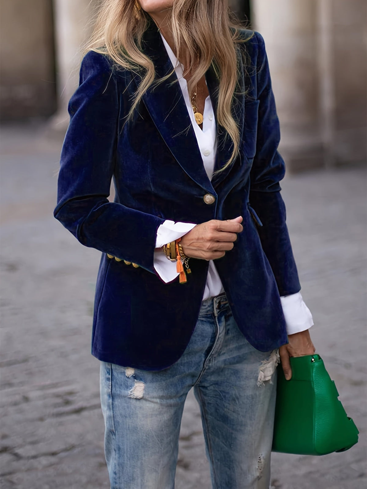 Women's Luxe Velvet Blazer with Gold Buttons and Modern Finish - photo 4