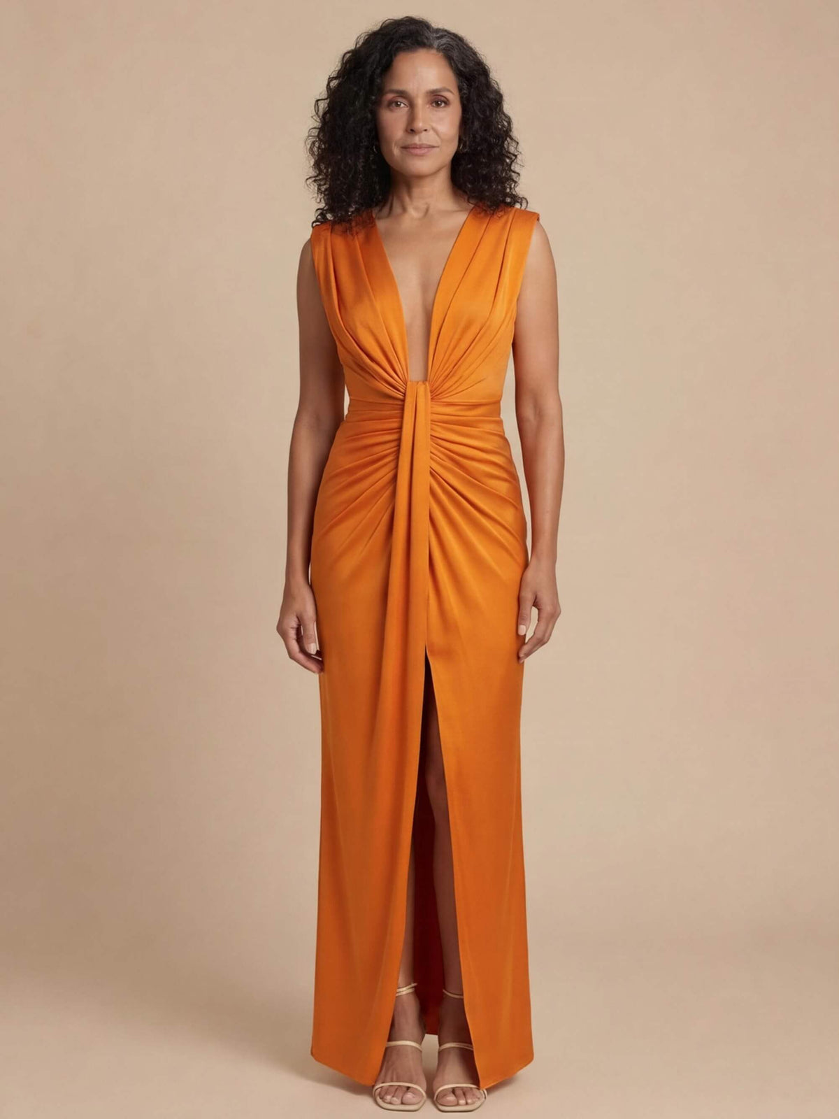 Women's Elegant Pleated Maxi Dress with V-Neckline - photo 1