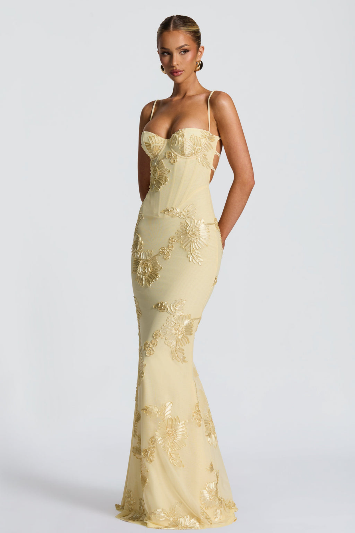 Women's Wedding Guest Floral Sheath Maxi Dress with Lace-Up Back - photo 1