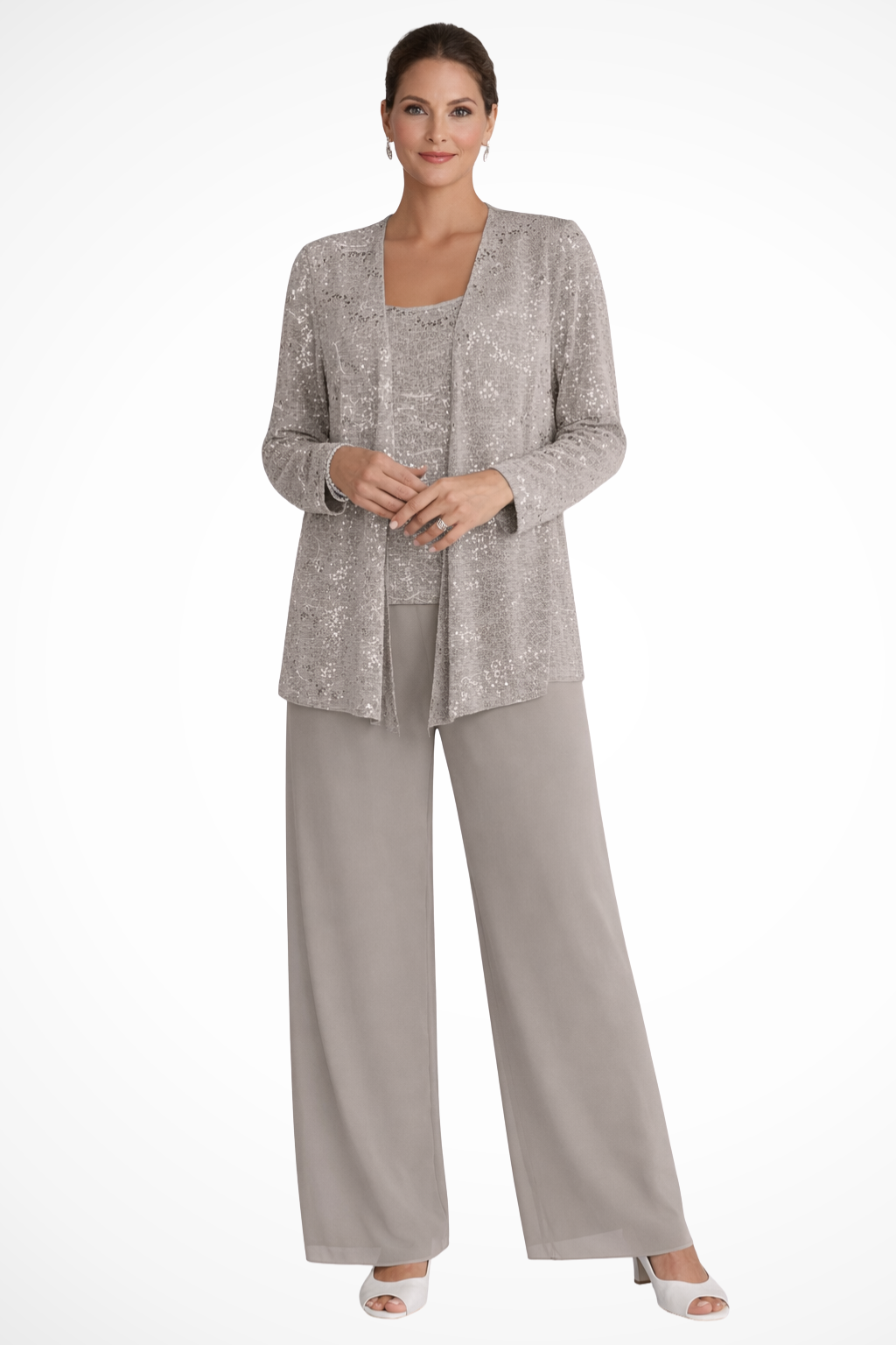 Women's Sequin Lace Three Piece Trouser Suit Wide Leg - photo 9