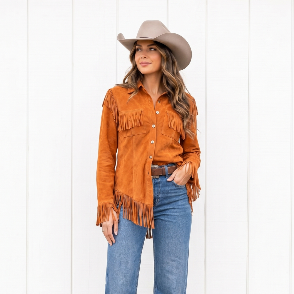 Demi - Women's Fringe Suede Shirt Jacket - photo 4