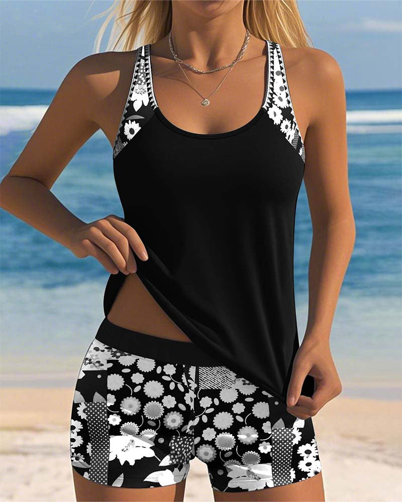 Women's Printed Tankini Set with Matching Swim Shorts - photo 5