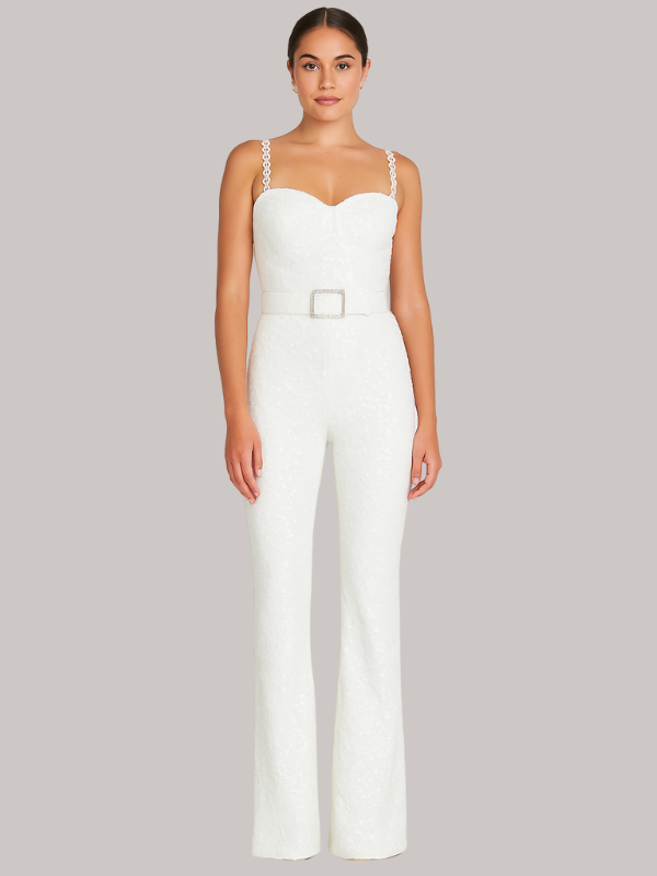 Elizabeth - Women’s Strapless Glitter Jumpsuit with Waist Belt - photo 8