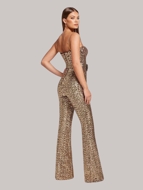 Elizabeth - Women’s Strapless Glitter Jumpsuit with Waist Belt - photo 5