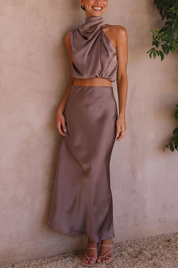 Nadia - Women's Satin Halter Two-Piece Evening Set - photo 25