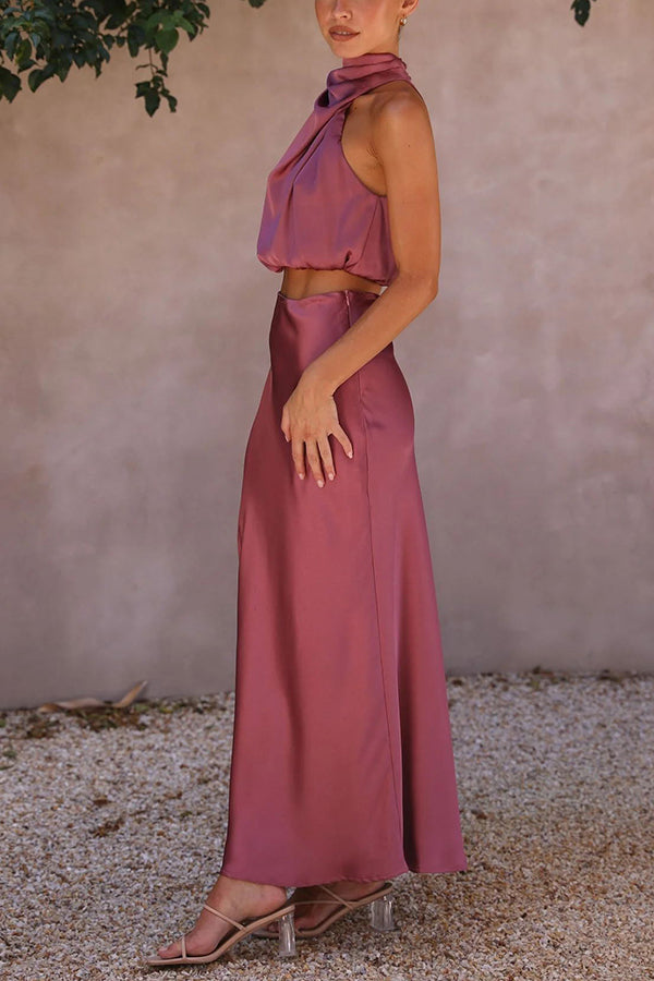Nadia - Women's Satin Halter Two-Piece Evening Set - photo 19