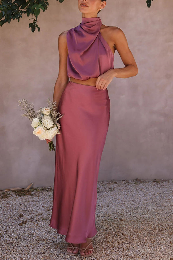 Nadia - Women's Satin Halter Two-Piece Evening Set - photo 18
