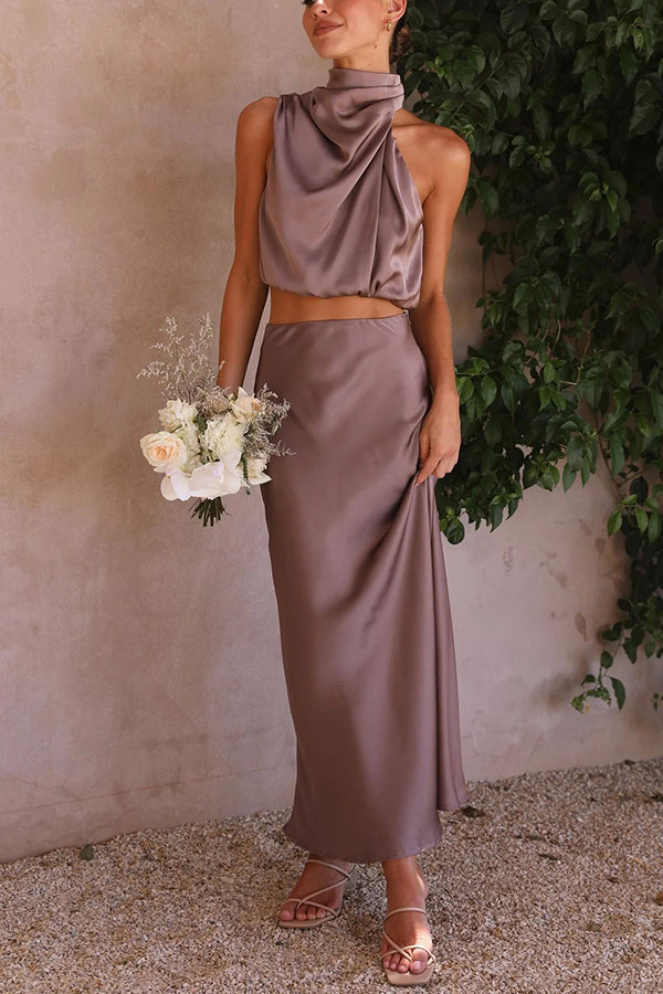 Nadia - Women's Satin Halter Two-Piece Evening Set - photo 24
