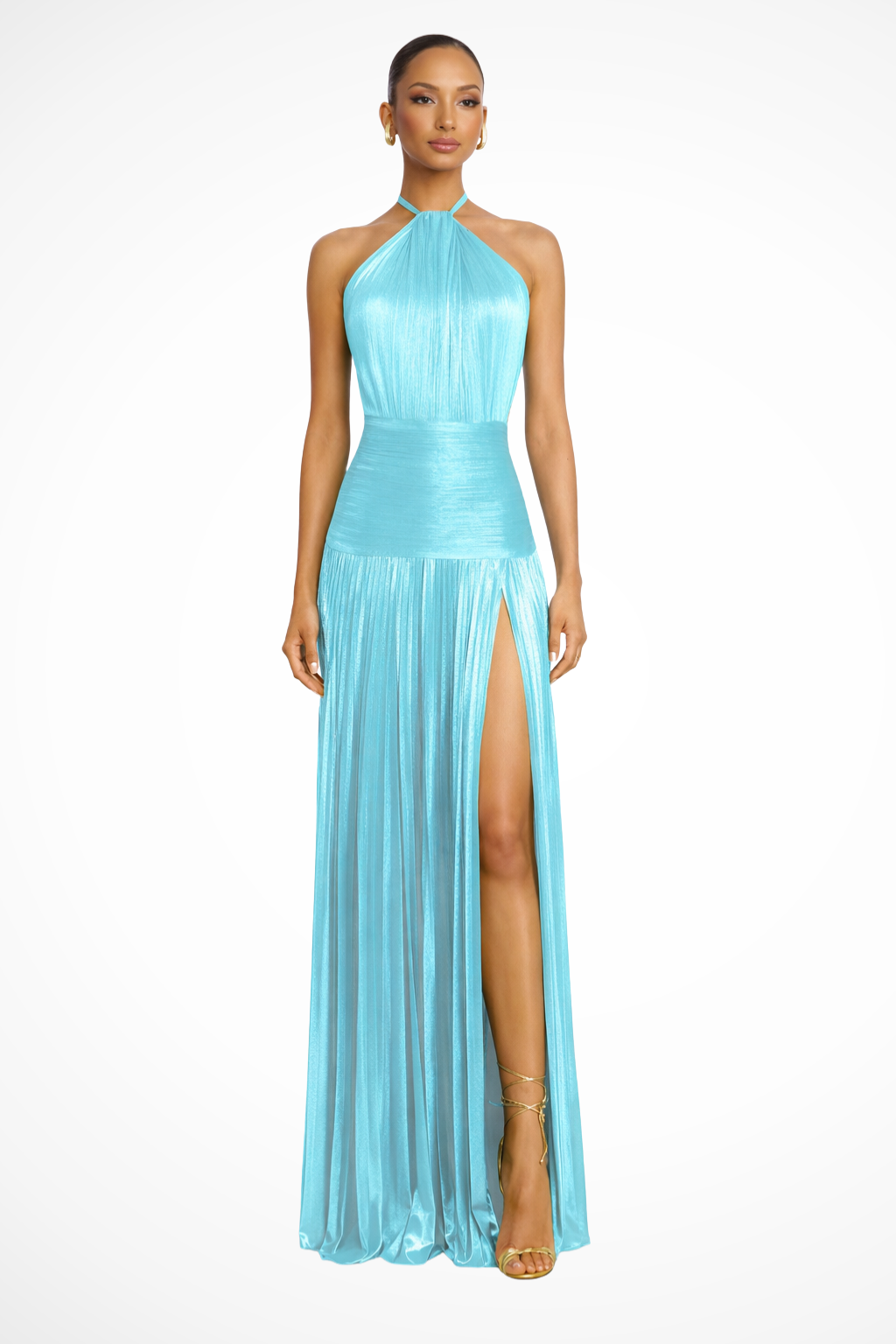 Women's Elegant Halter Neck Satin Wedding Guest Maxi Dress - photo 14