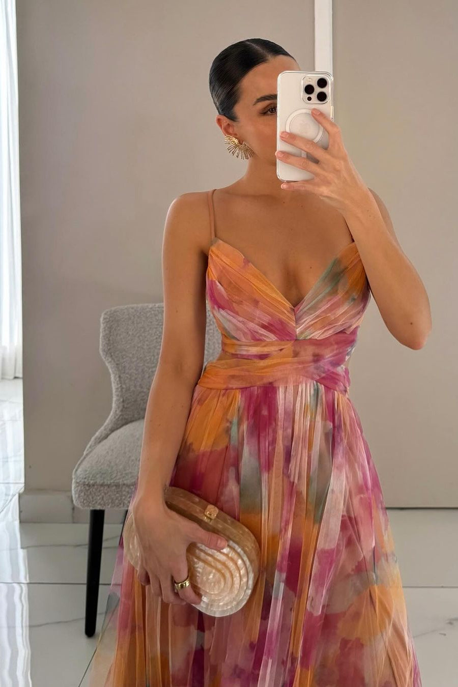 Women's Wedding Guest Floral Maxi Dress with Pleated Skirt - photo 2