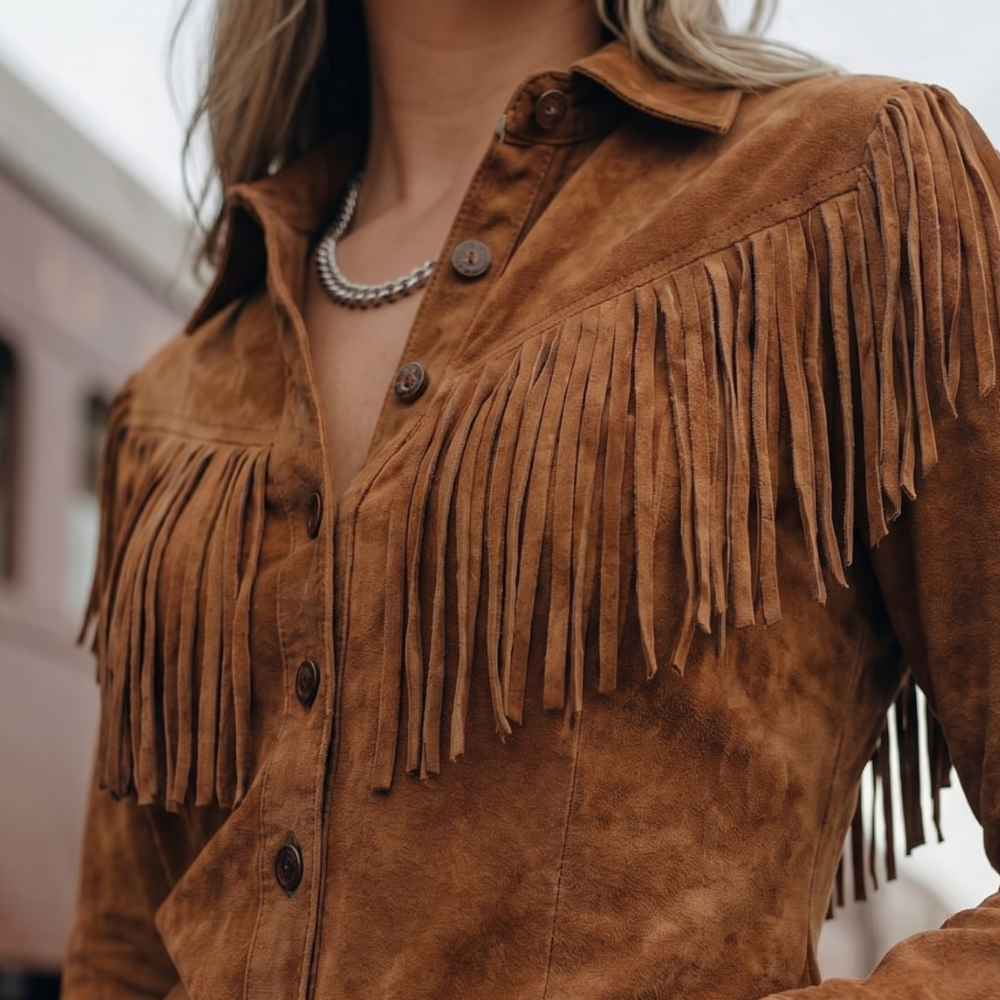 Demi - Women's Fringe Suede Shirt Jacket - photo 7