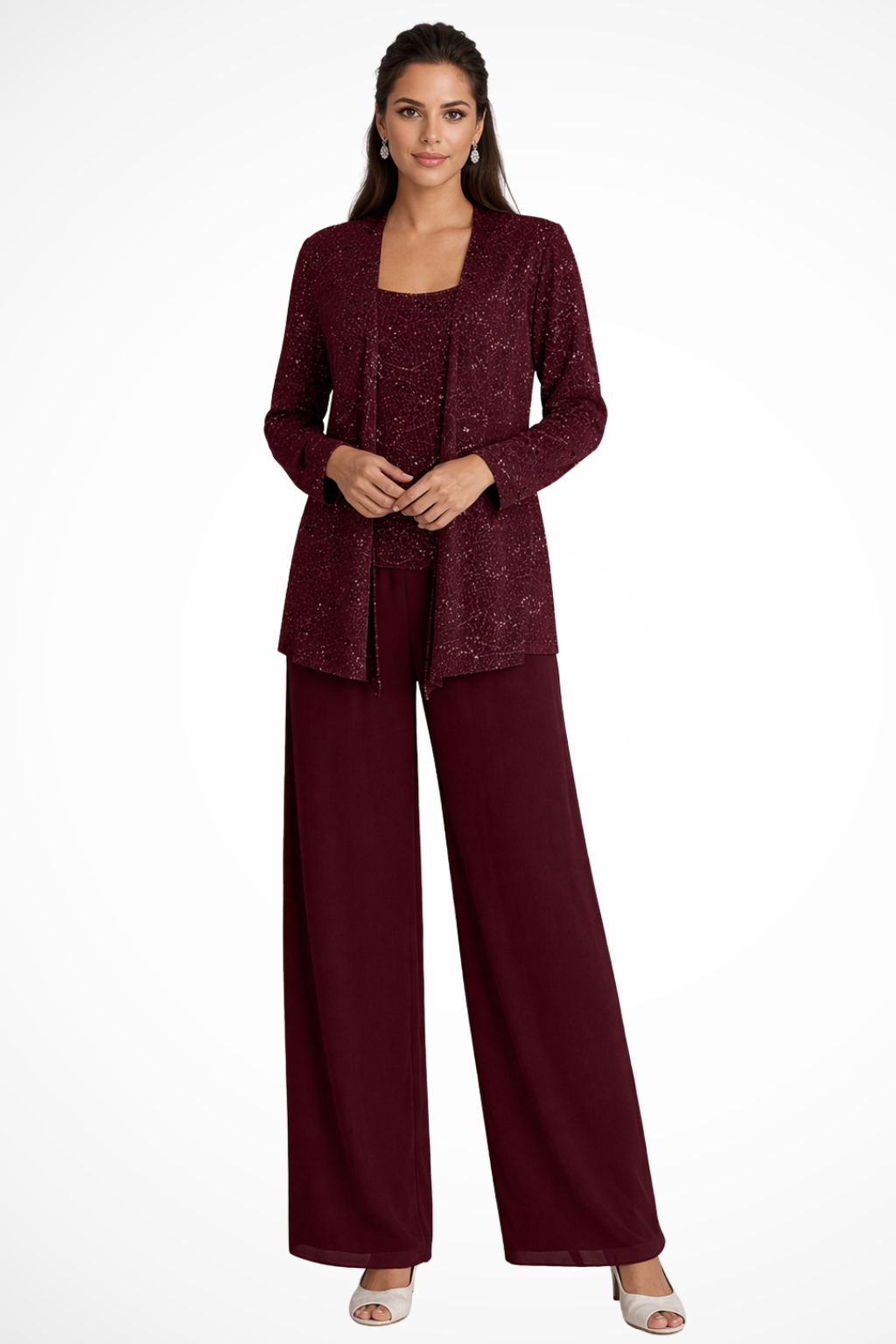 Women's Sequin Lace Three Piece Trouser Suit Wide Leg - photo 11