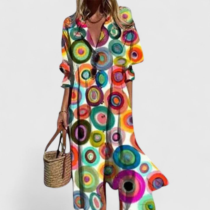 Women's Leaf Print Maxi Shirt Dress with Button Front - photo 7