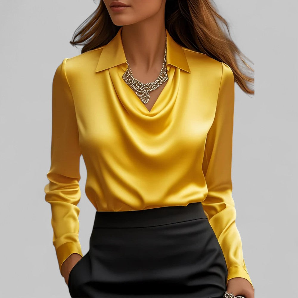 Rose | Women’s Draped Neck Long Sleeve Satin Blouses - photo 10