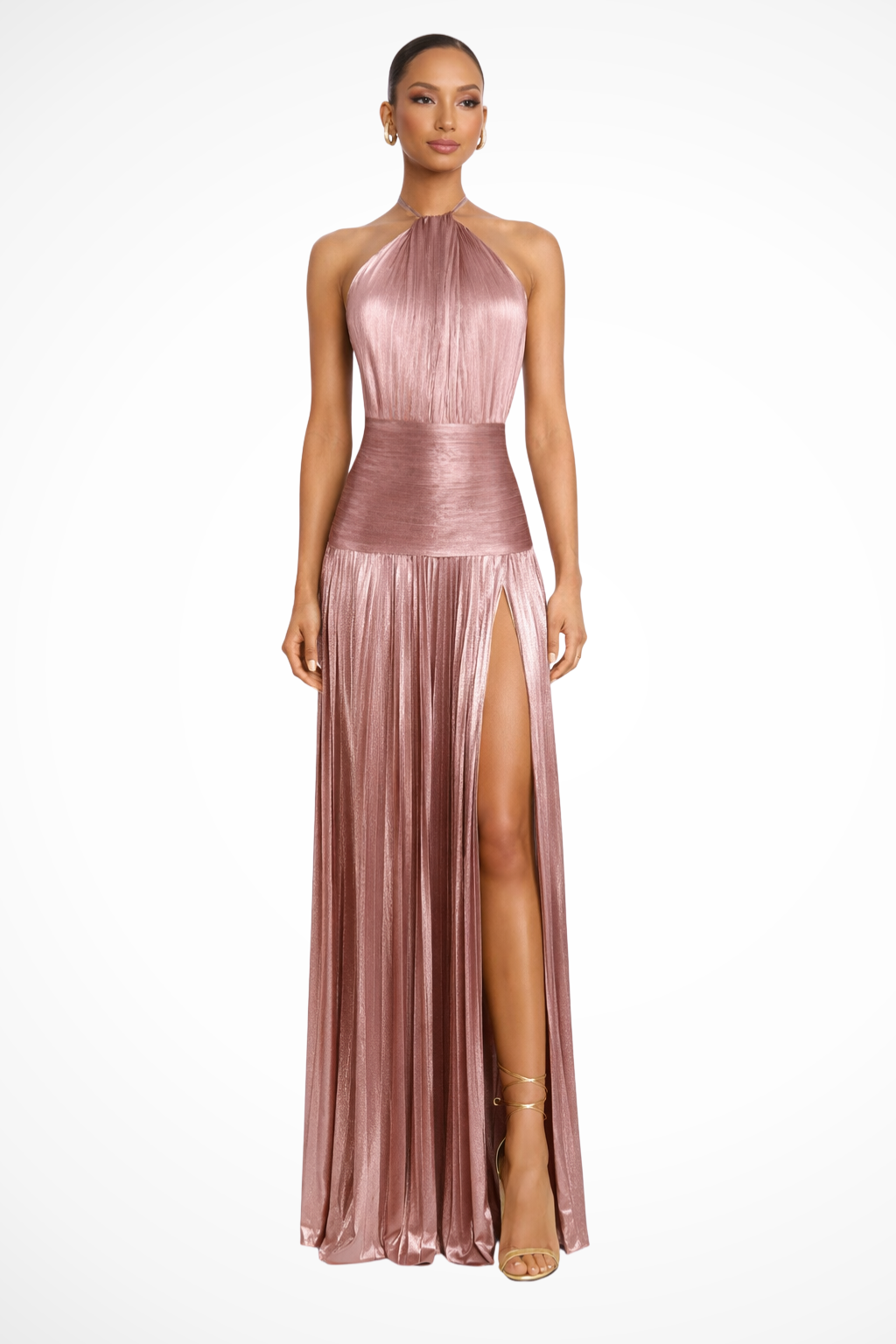 Women's Elegant Halter Neck Satin Wedding Guest Maxi Dress - photo 12