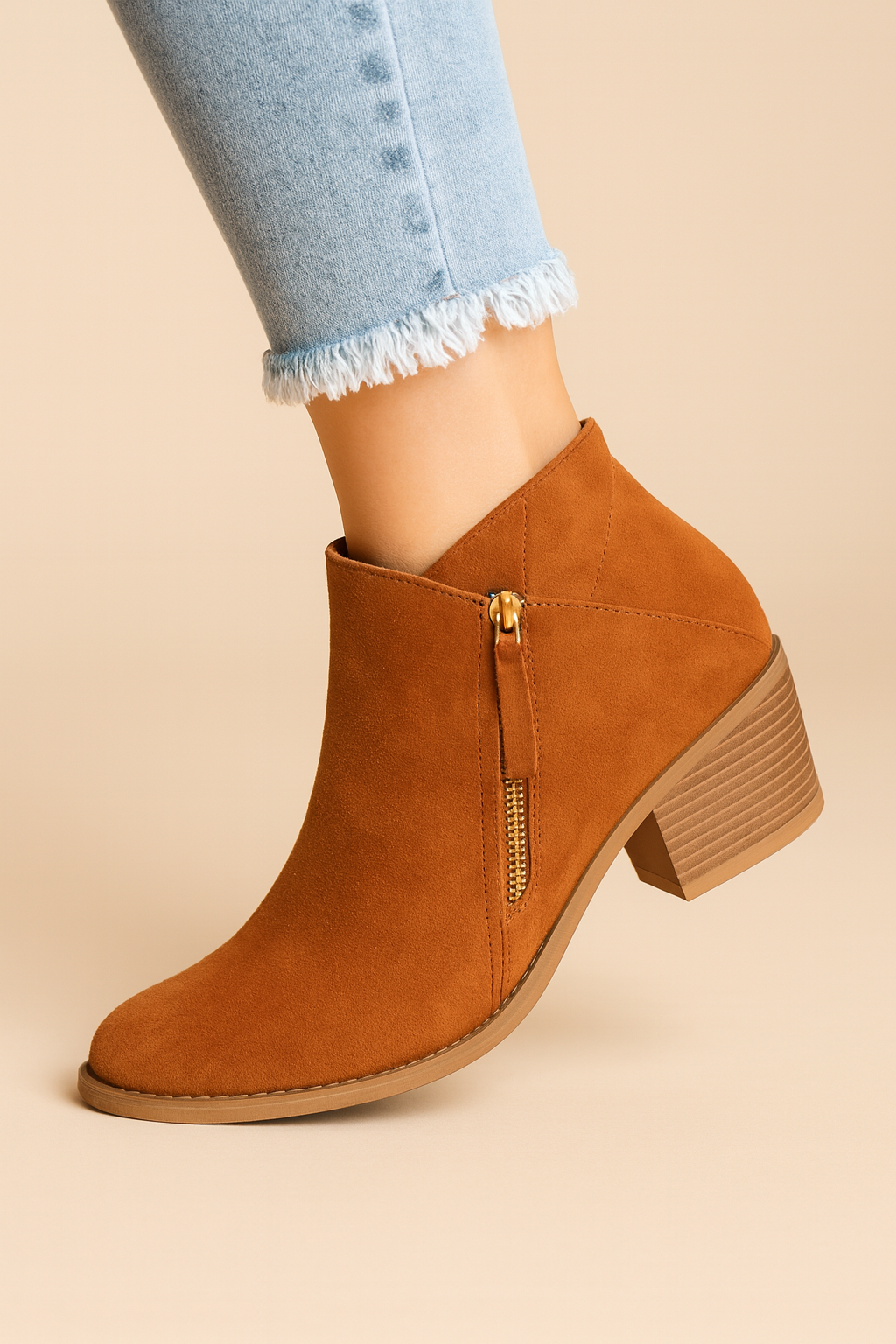 Zaira - Women's Suede Ankle Boots with Side Zip and Block Heel