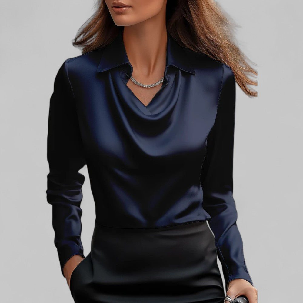Rose | Women’s Draped Neck Long Sleeve Satin Blouses - photo 3