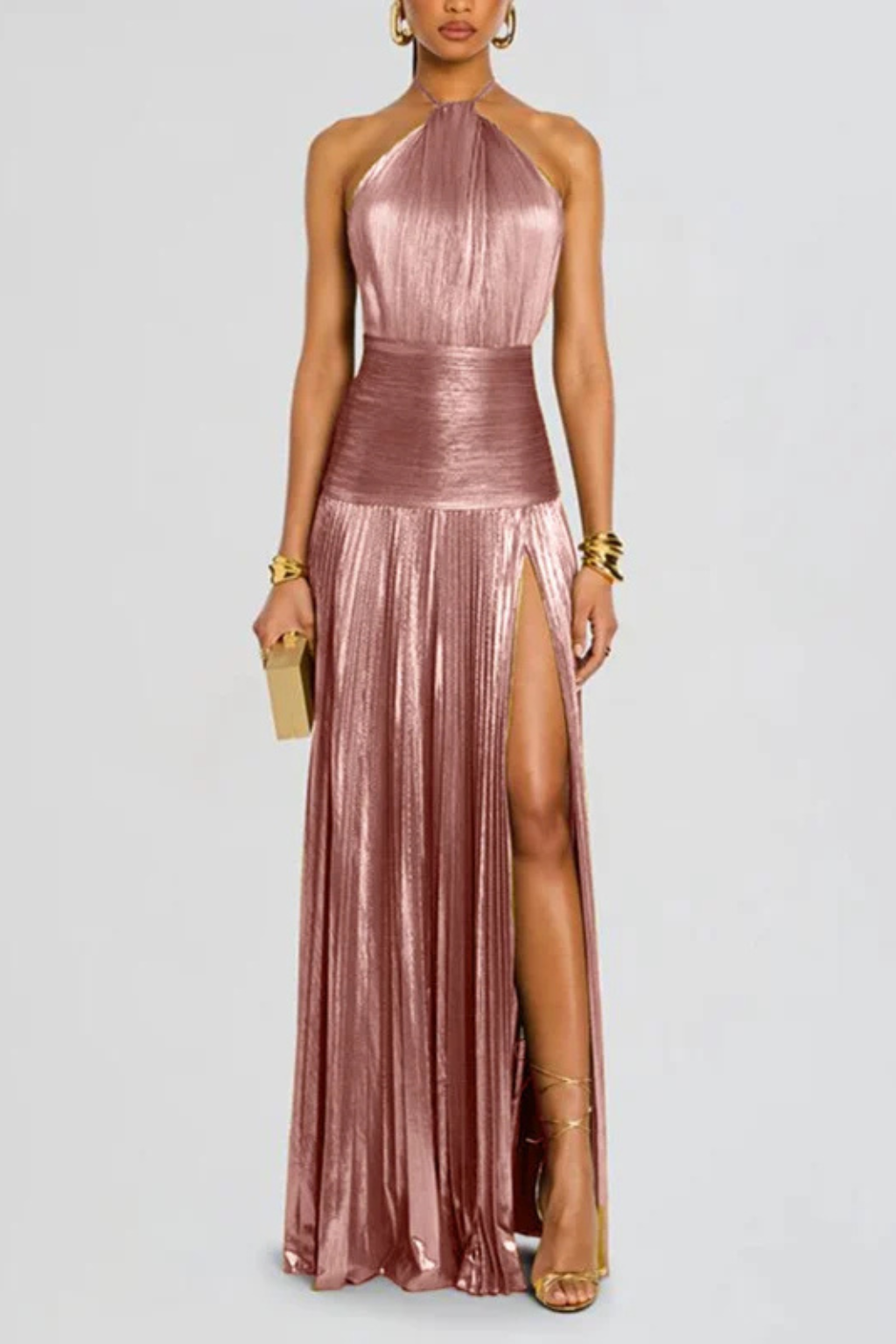 Women's Elegant Halter Neck Satin Wedding Guest Maxi Dress - photo 13