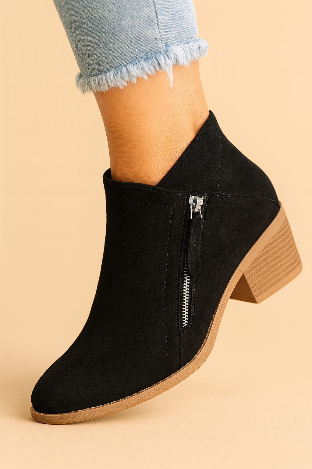 Zaira - Women's Suede Ankle Boots with Side Zip and Block Heel