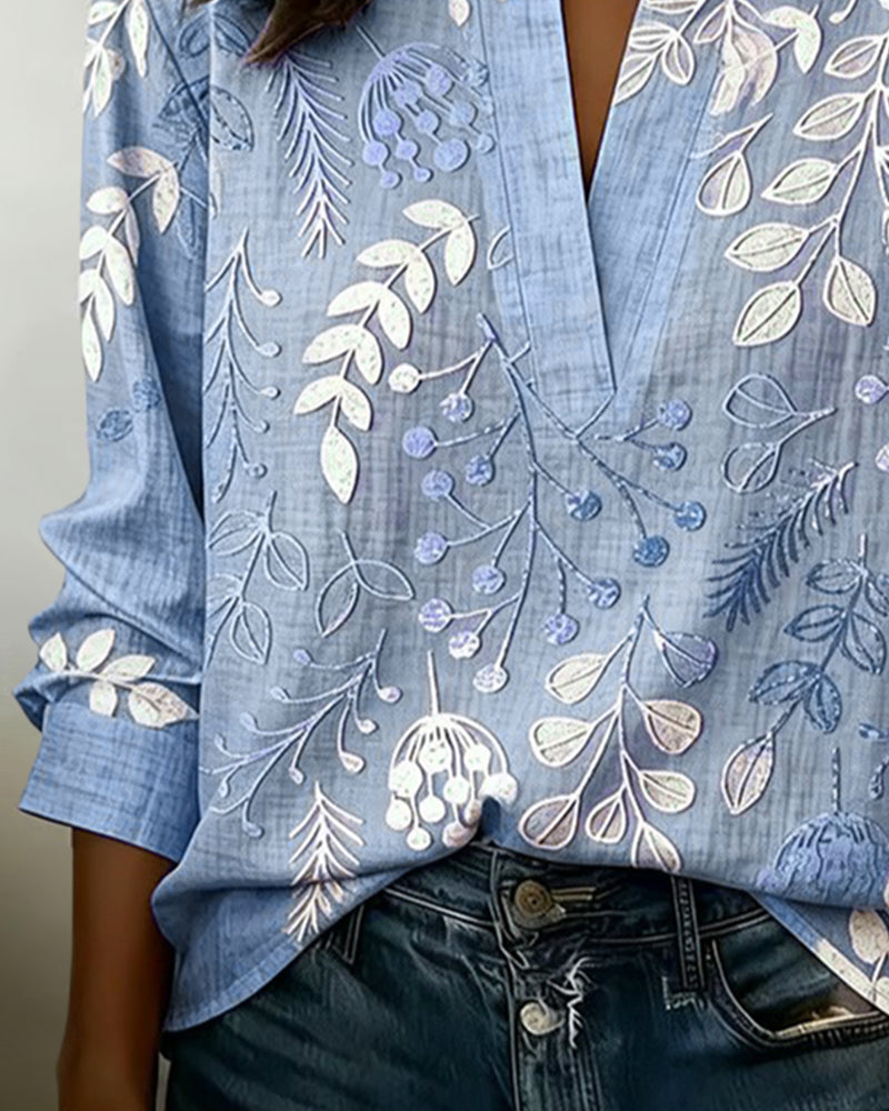 Women's Lightweight V-Neck Blouse with Pastel Floral Print - photo 6