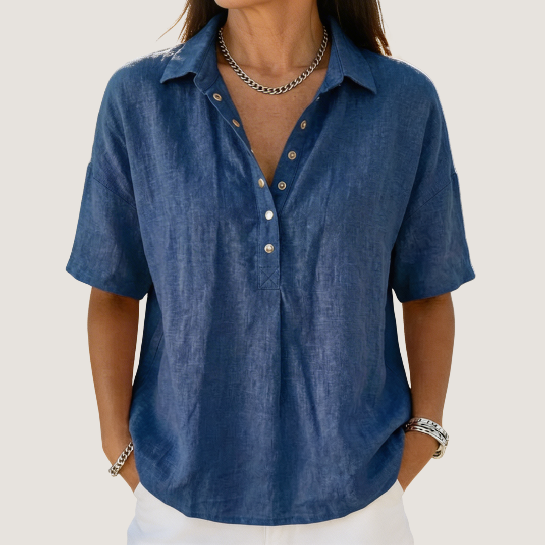 Coral - Women's Shirt with Classic Collar
