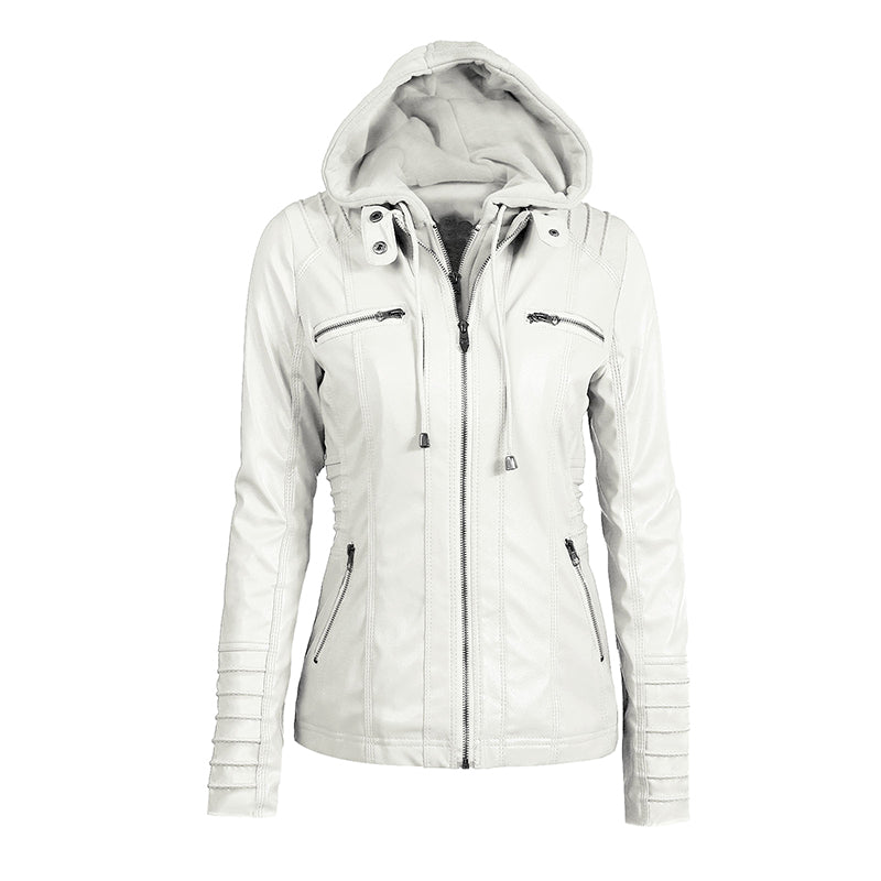 Women's Leather Moto Jacket with Hood - photo 5