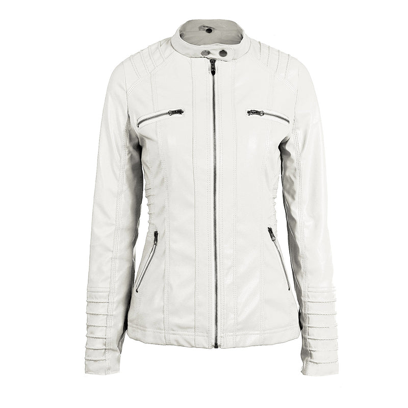 Women's Leather Moto Jacket with Hood - photo 16