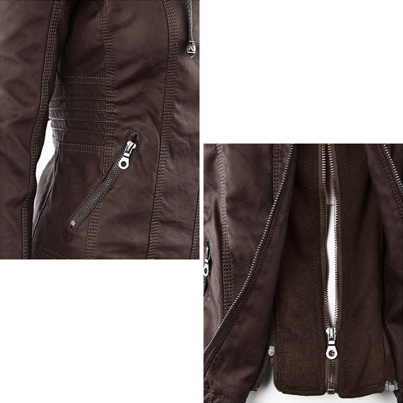 Women's Leather Moto Jacket with Hood - photo 18