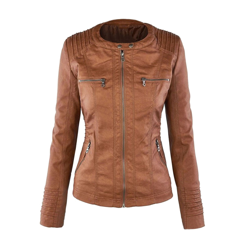 Women's Leather Moto Jacket with Hood - photo 7