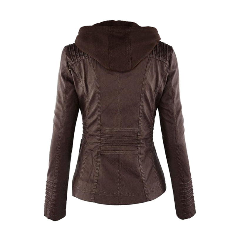 Women's Leather Moto Jacket with Hood - photo 8