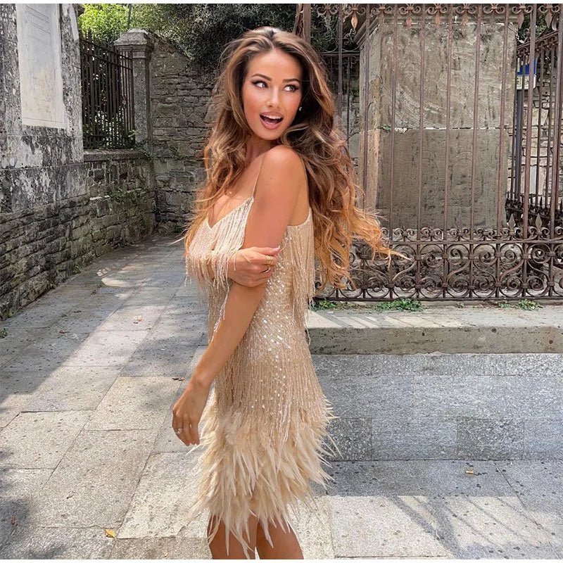 Elegant Feather Mini Dress with Flattering Fit - photo 6