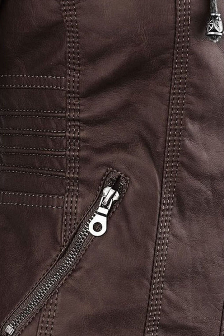 Women's Zip Up Hooded Jacket with Sleek Leather Look Finish - photo 9