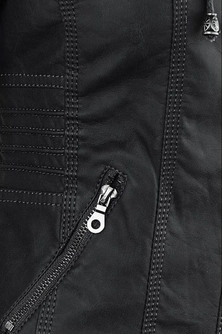 Women's Zip Up Hooded Jacket with Sleek Leather Look Finish - photo 15
