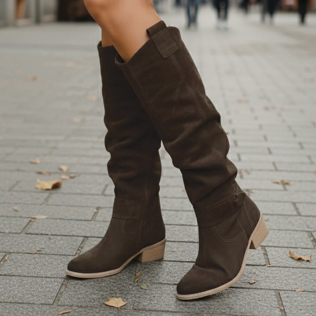 Women's Suede Knee High Boots - photo 9