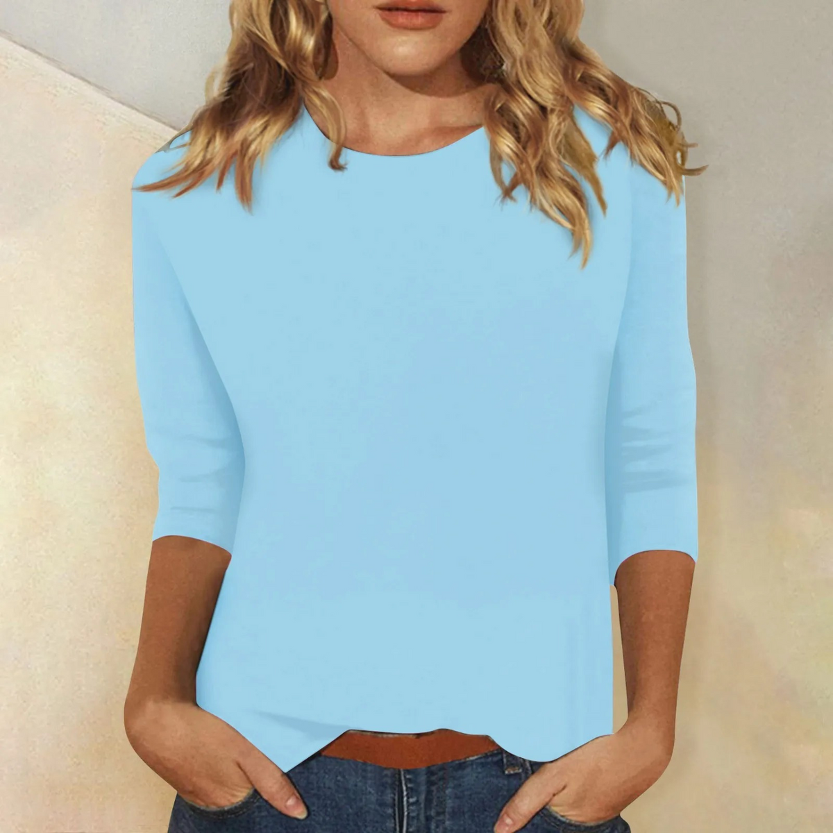 Women's Relaxed Fit Round Neck Top with 3/4 Sleeves - photo 4