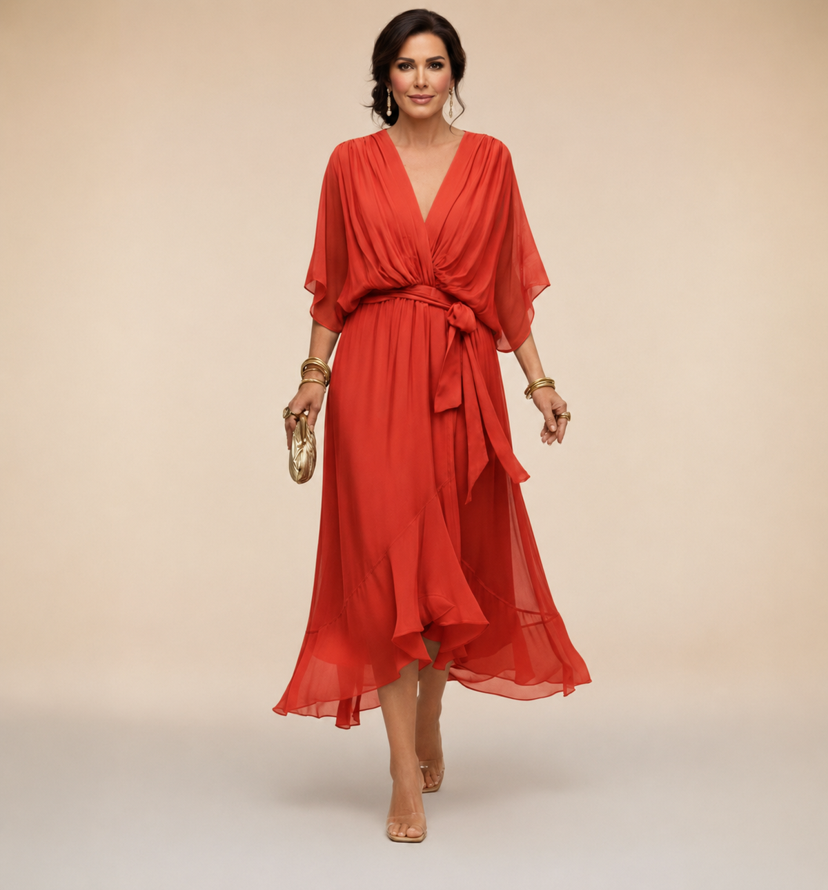 Donna - Women's Chiffon Wedding Guest Midi Dress with Tie Waist - photo 10
