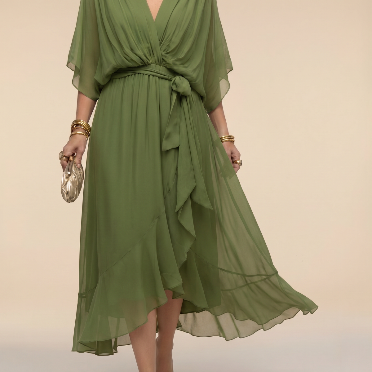 Donna - Women's Chiffon Wedding Guest Midi Dress with Tie Waist - photo 11